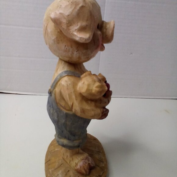 Pig In Overalls Farmer Bobblehead Piglet Baby Apples Resin Cottagecore Country - Picture 7 of 14